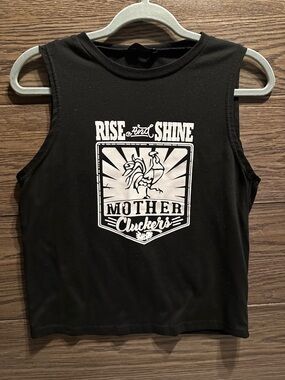 SHEIN Black Tank Top with White Rooster Graphic